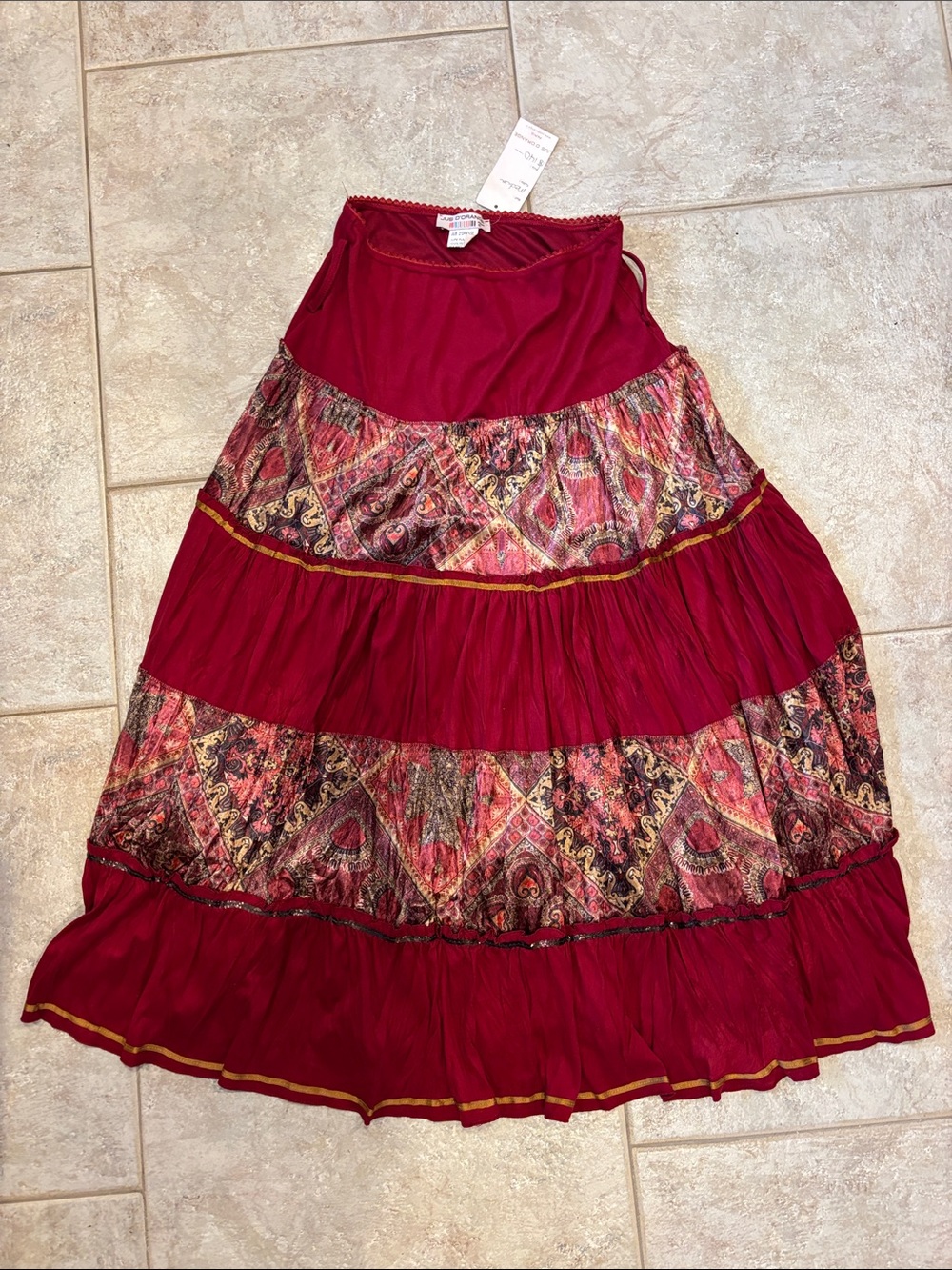 Tiered Maxi Skirt in Rich Wine Paisley
